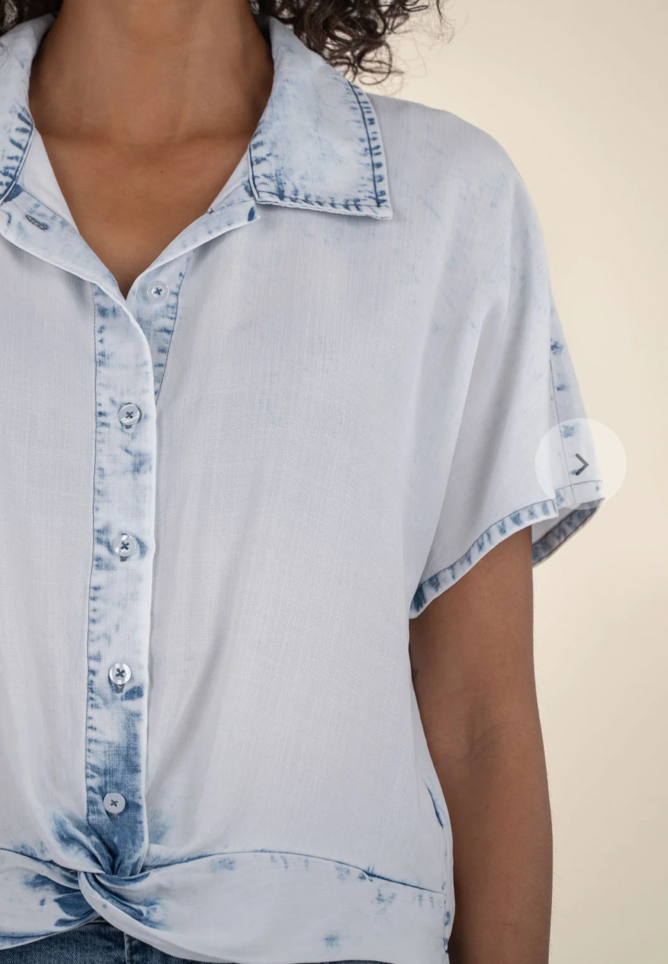 Washed Denim Twist Front Top