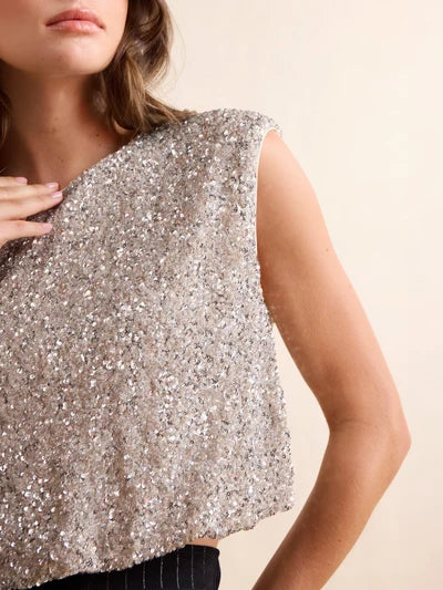 Luster Silver Sequin Top