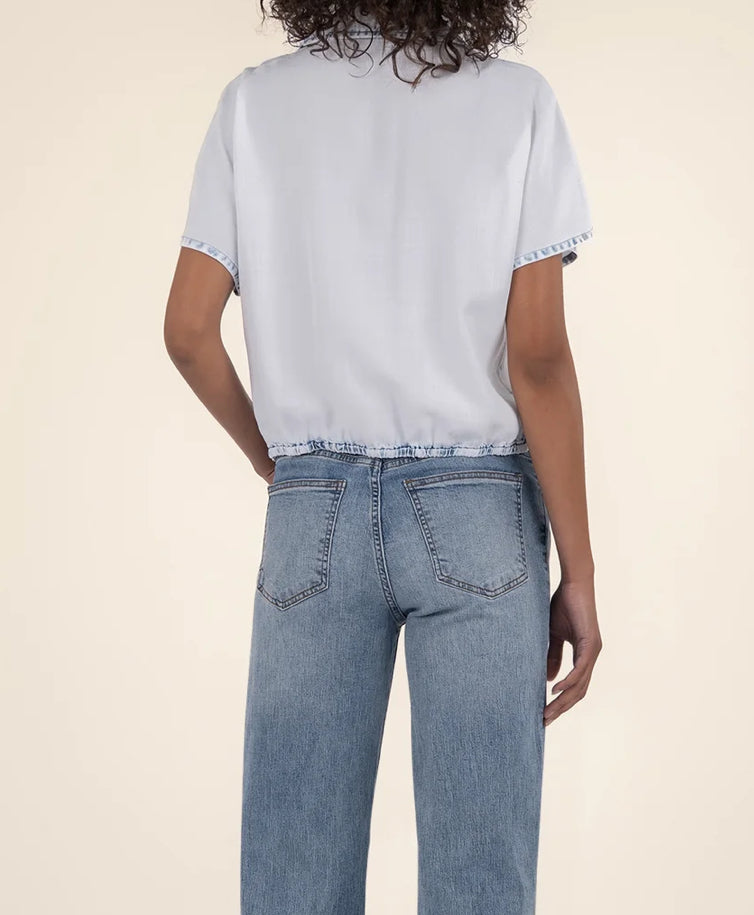 Washed Denim Twist Front Top