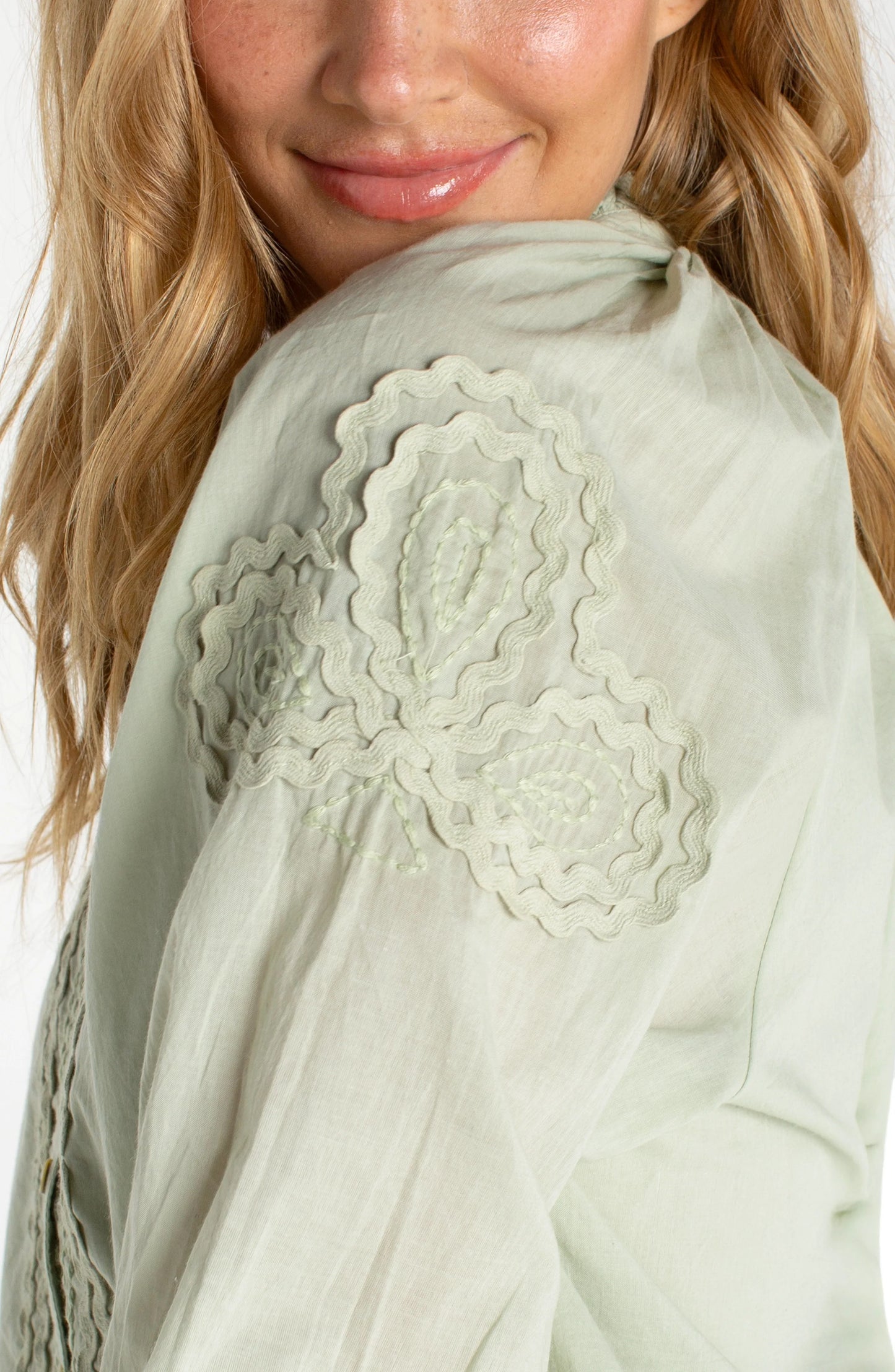 3/4 Sleeve Matcha Button Front Top