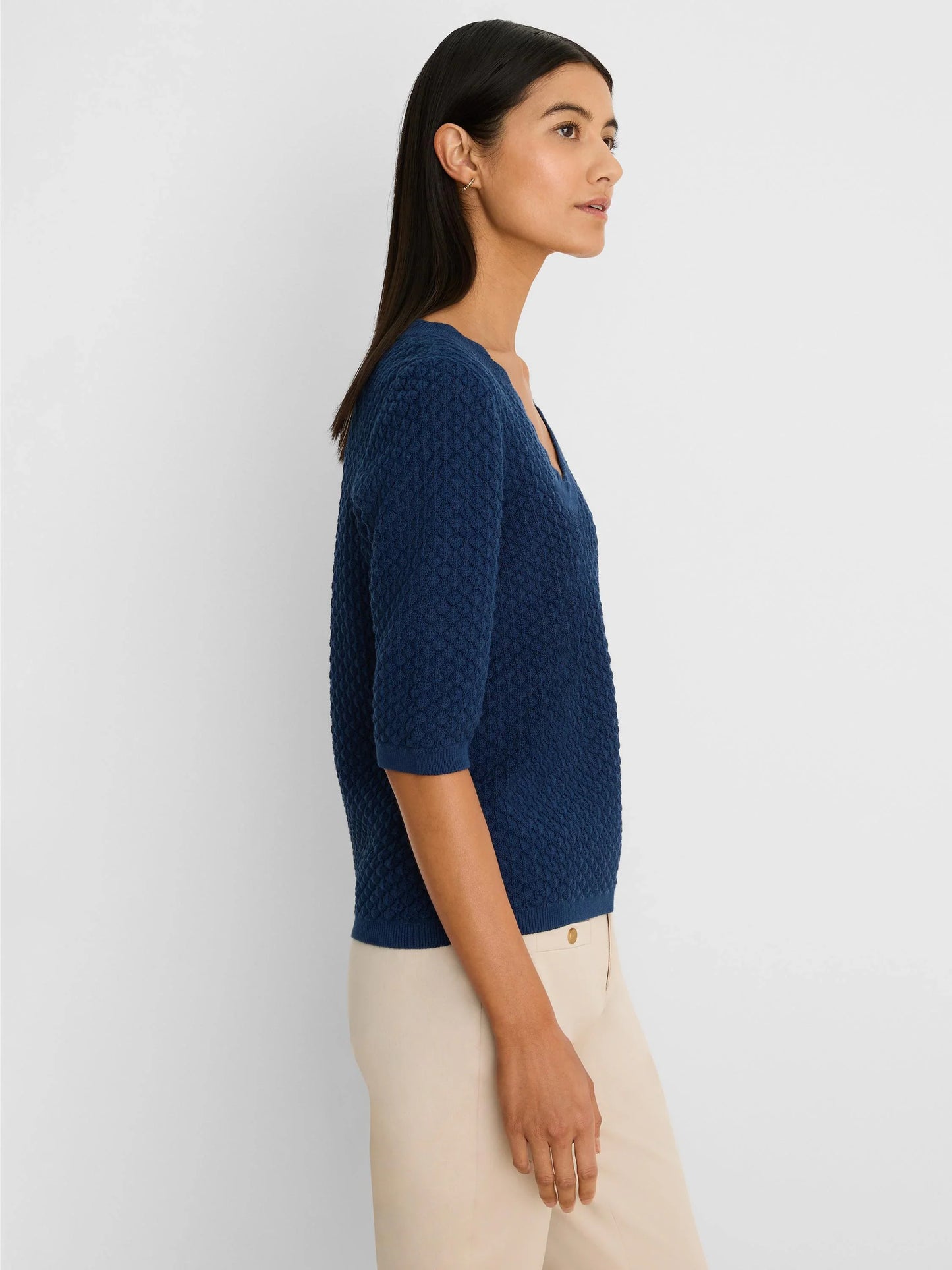 Navy Scallop Textured Sweater
