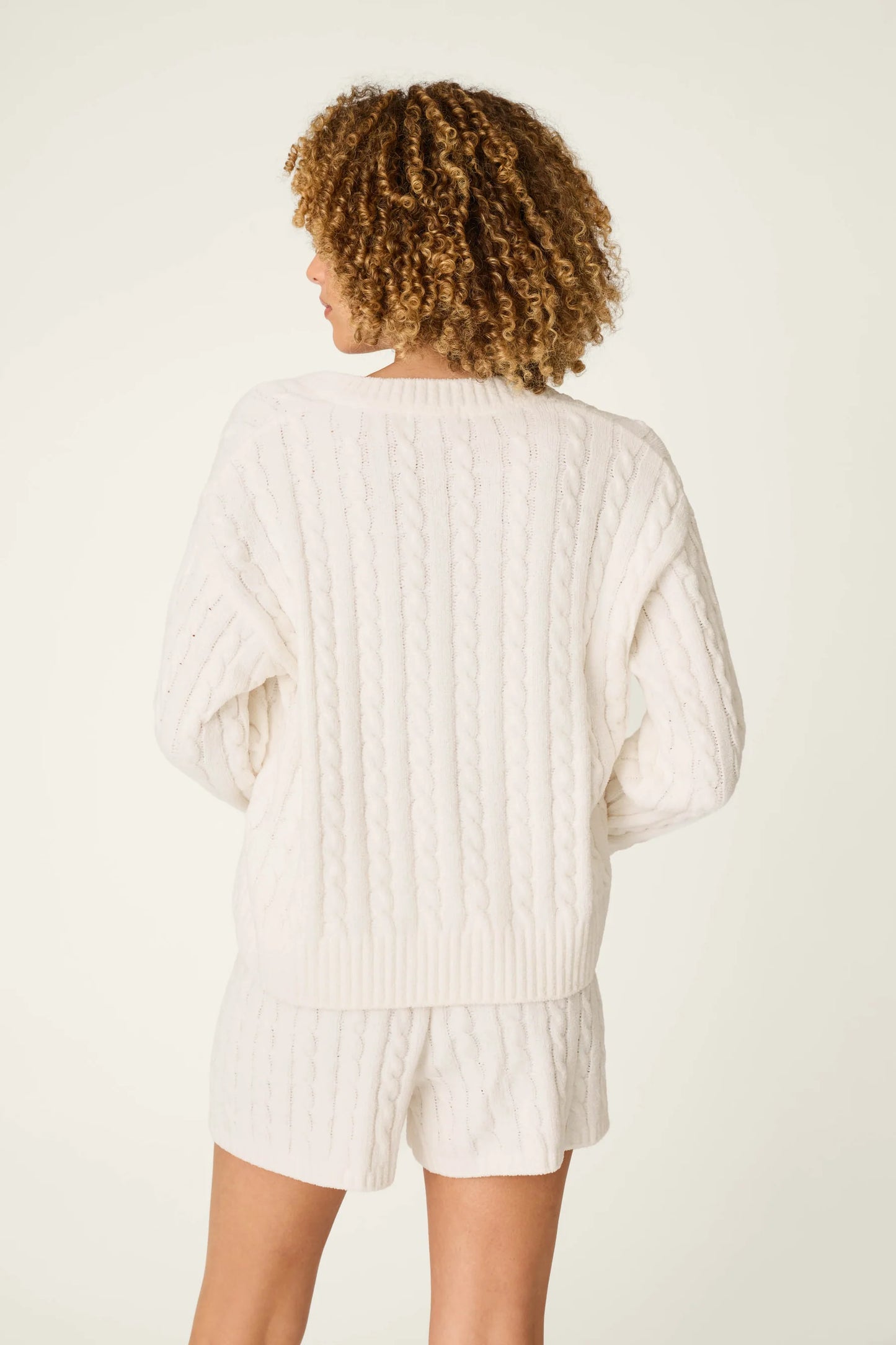 Ivory Chenille Cable Knit Sweater