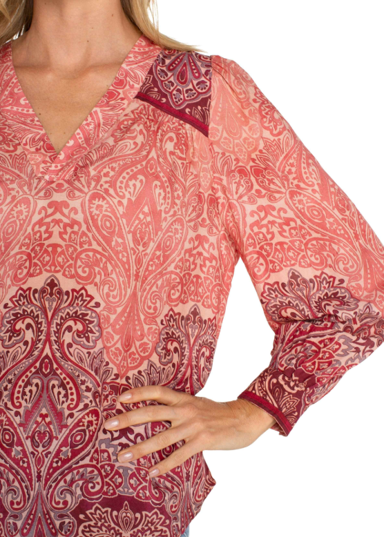 V Neck Popover Woven Blouse