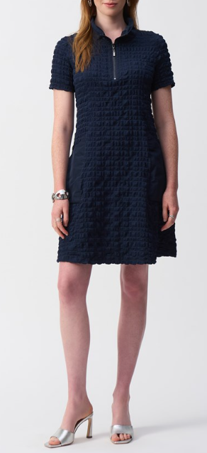 Navy Jacquard A-Line Dress