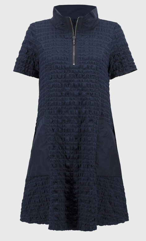 Navy Jacquard A-Line Dress