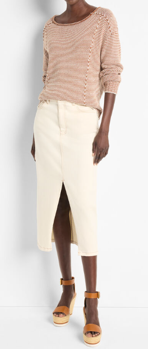 Front Slit Denim Midi Skirt