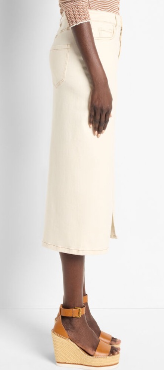 Front Slit Denim Midi Skirt