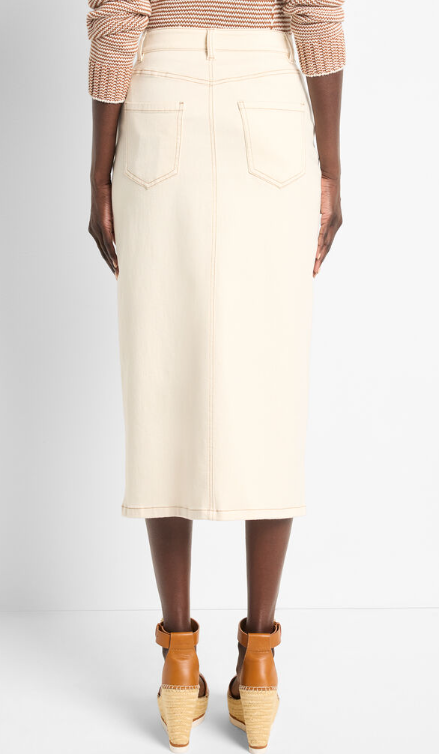 Front Slit Denim Midi Skirt