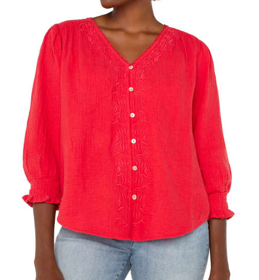 3/4 Sleeve Embroidered Blouse