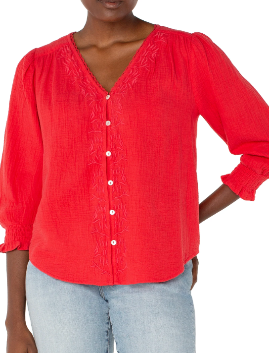 3/4 Sleeve Embroidered Blouse