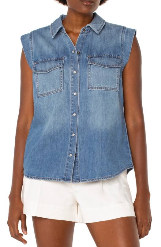 Sleeveless Denim Button Up