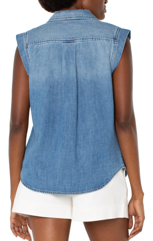 Sleeveless Denim Button Up