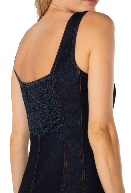 Denim Midi Dress with Smocked Back