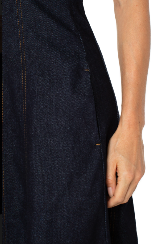 Denim Midi Dress with Smocked Back