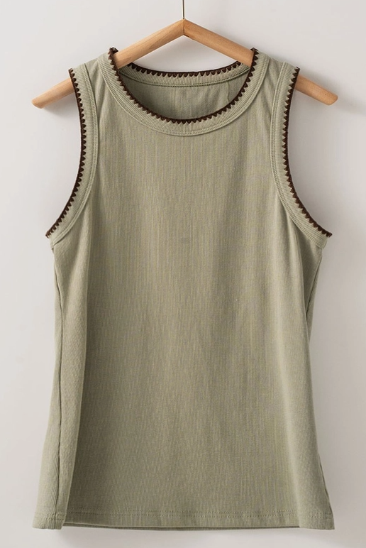 Contrast Trim Ribbed Tank