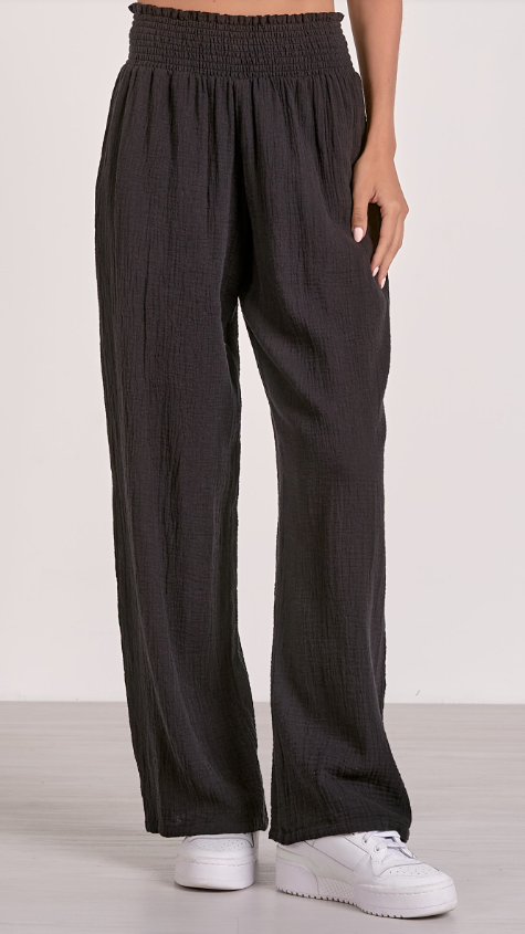 Smocked Waist Wide Leg Pants