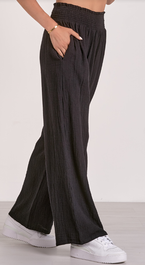 Smocked Waist Wide Leg Pants