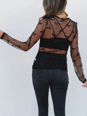 Sheer Bow Long Sleeve Top