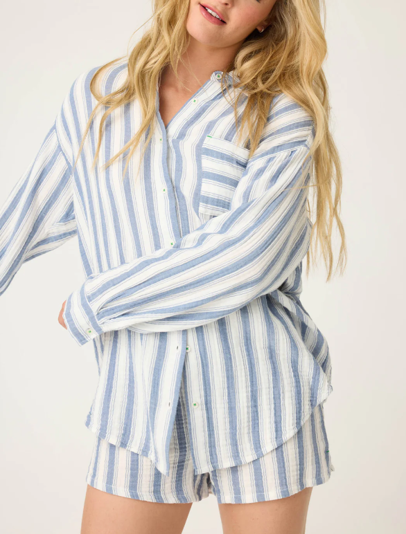 Striped Gauze Button Up Top