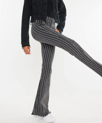 Flared High Rise Striped Jeans