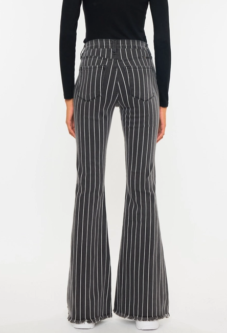 Flared High Rise Striped Jeans