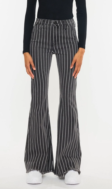 Flared High Rise Striped Jeans