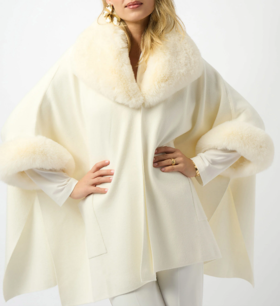 Brushed Jacquard Faux Fur Cape