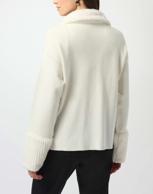 Sweater Knit Coat Faux Fur Trim