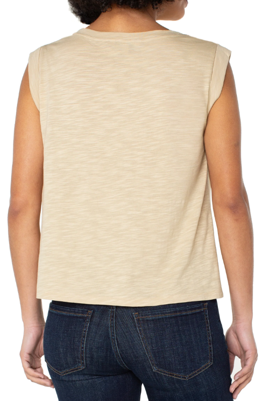 Sleeveless Woven to Knit Top