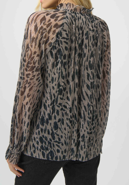 Plisse Mesh Animal Print Blouse