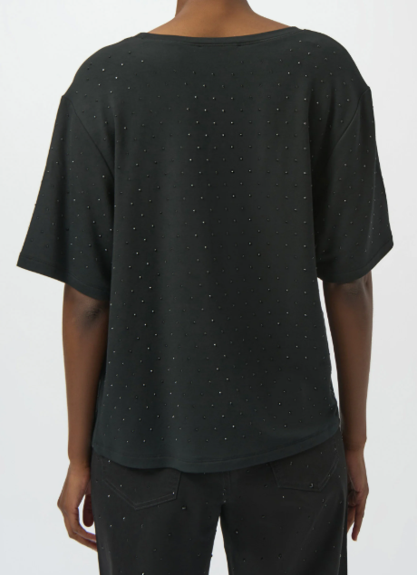 Knit Scoop Neck Tee with Rhinestones