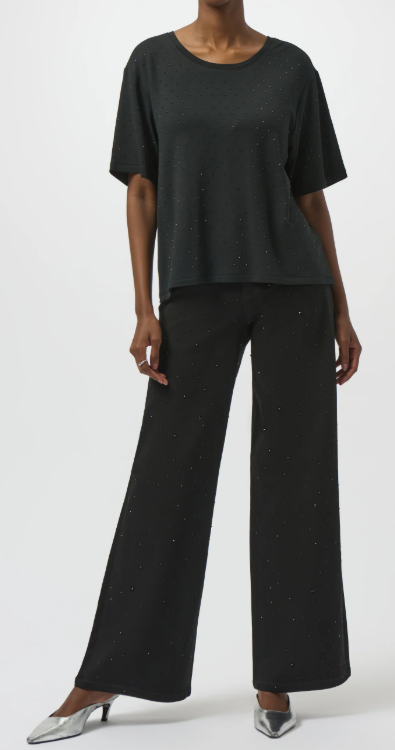 Knit Scoop Neck Tee with Rhinestones