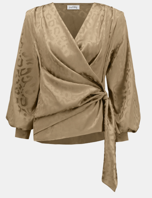 Jacquard Animal Print Wrap Blouse