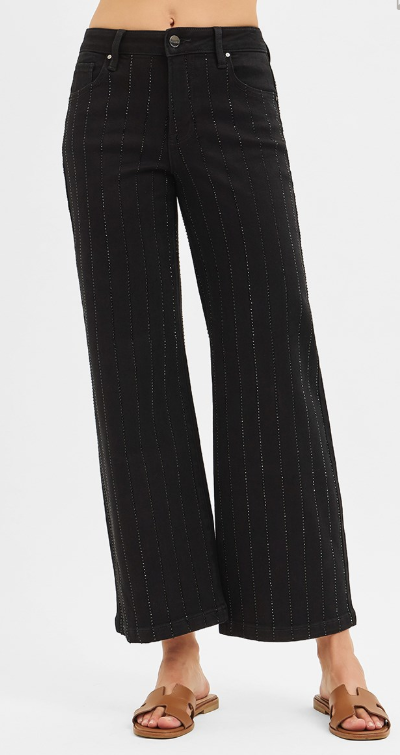 Rhinestone Pinstripe Wide Leg Jeans