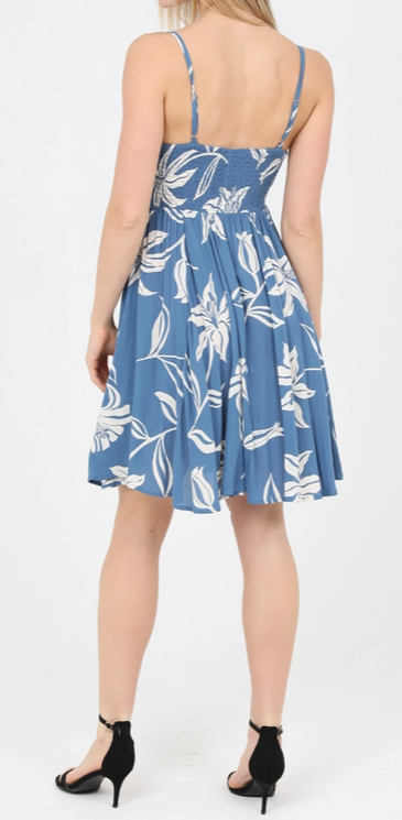 Blue Floral Smocked Dress