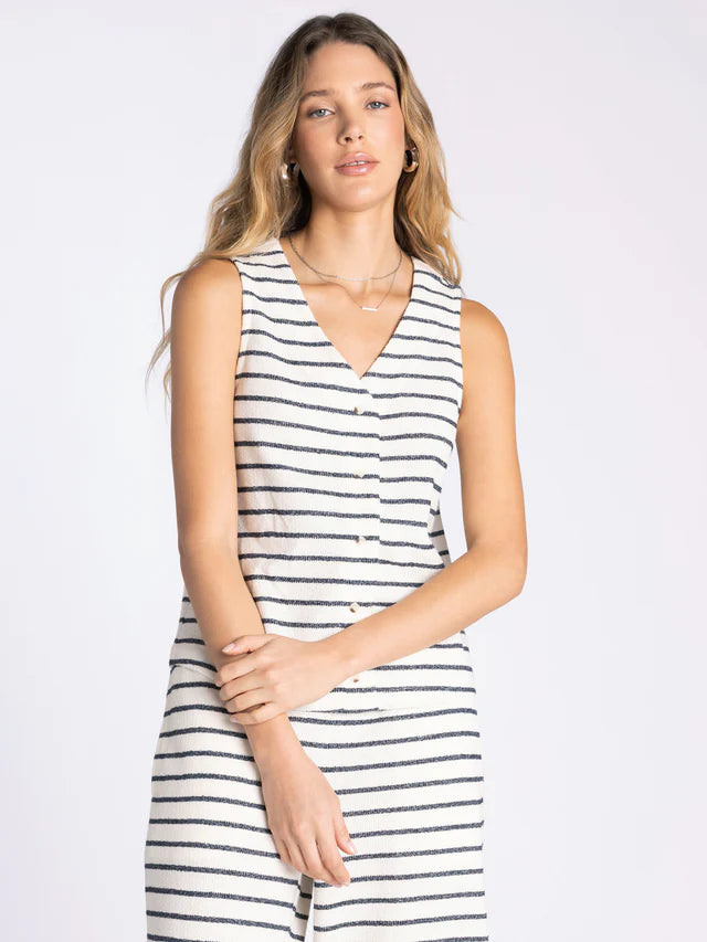 Allium Button Front Striped Tank