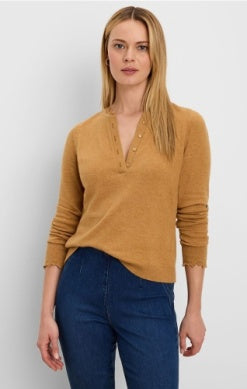 Caramel Henley Ruffle Sweater