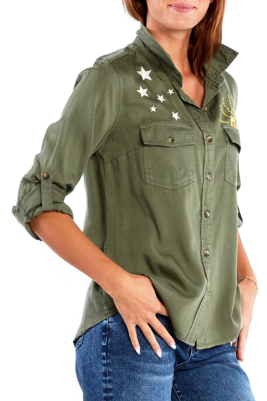 Hello Sunshine Olive Button Up Top