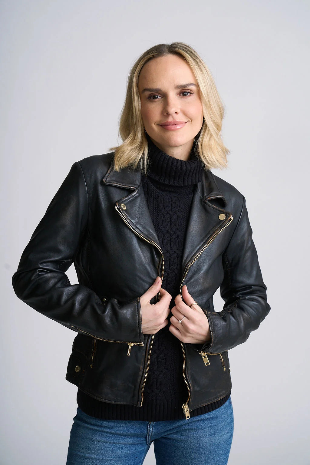 Hazie Antique Black Leather Jacket