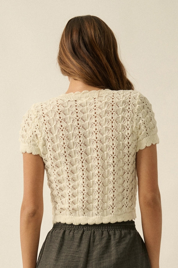 Pointelle Short Sleeve Cardigan
