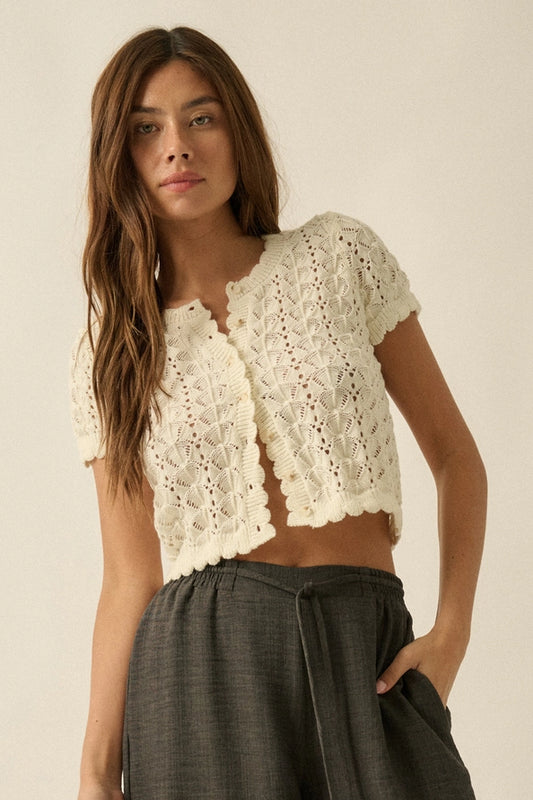 Pointelle Short Sleeve Cardigan