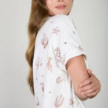 Western Print Cuff Sleeve Tee