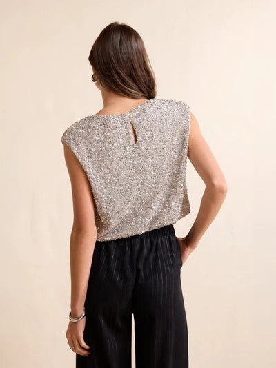 Luster Silver Sequin Top