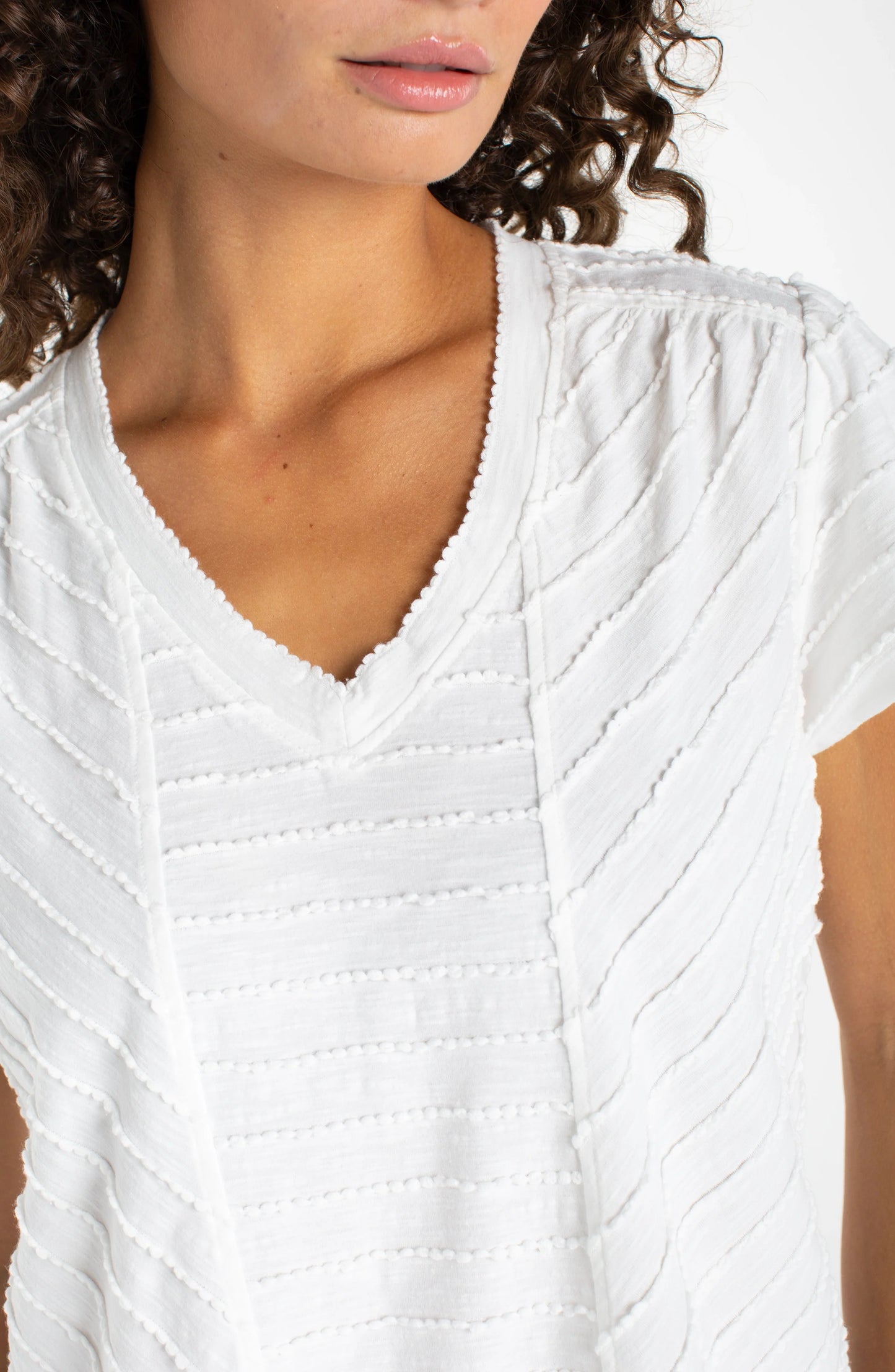 V Neck White Knit Tee