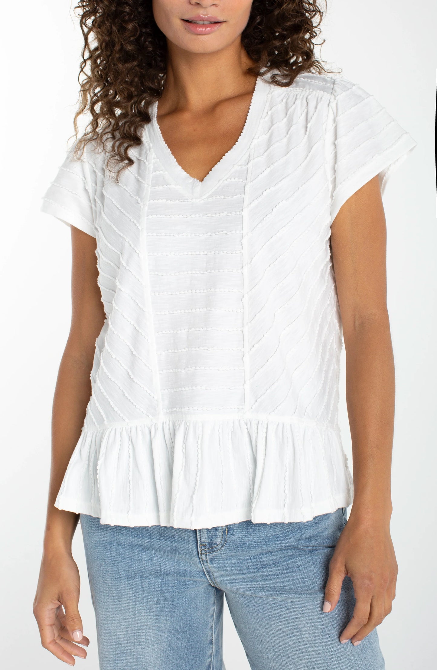 V Neck White Knit Tee