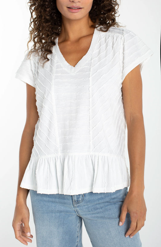 V Neck White Knit Tee