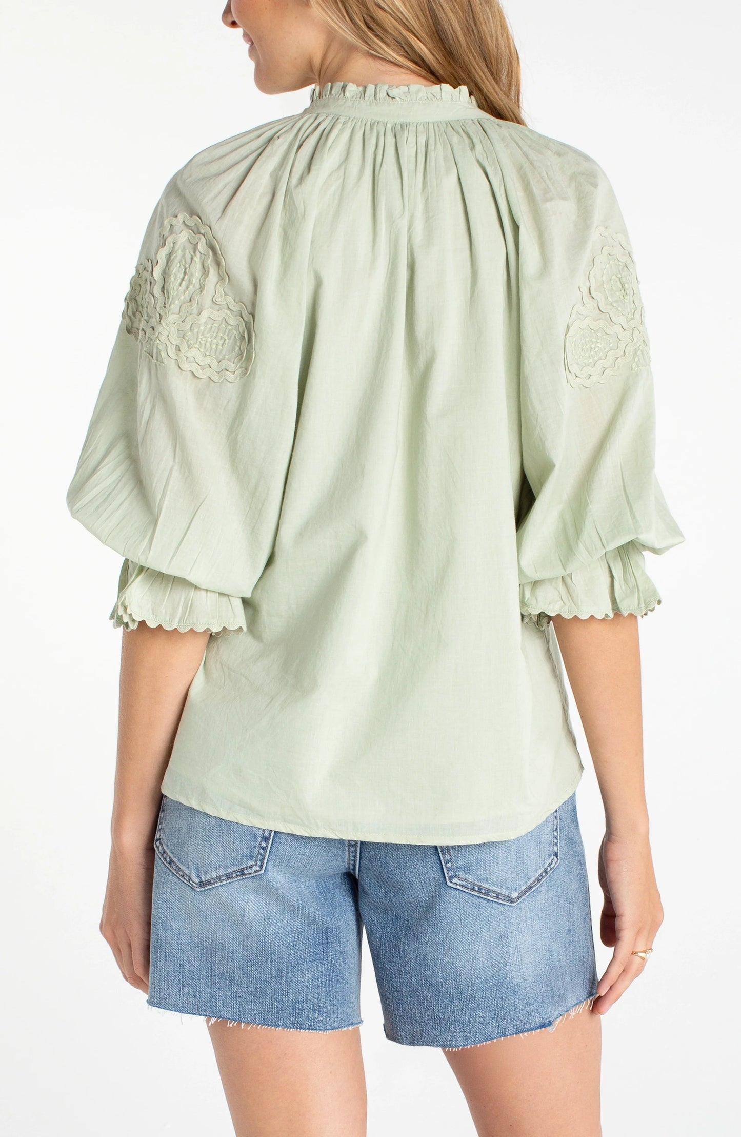 3/4 Sleeve Matcha Button Front Top