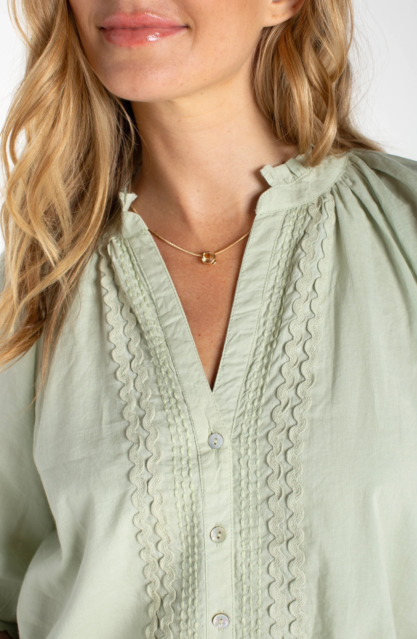 3/4 Sleeve Matcha Button Front Top