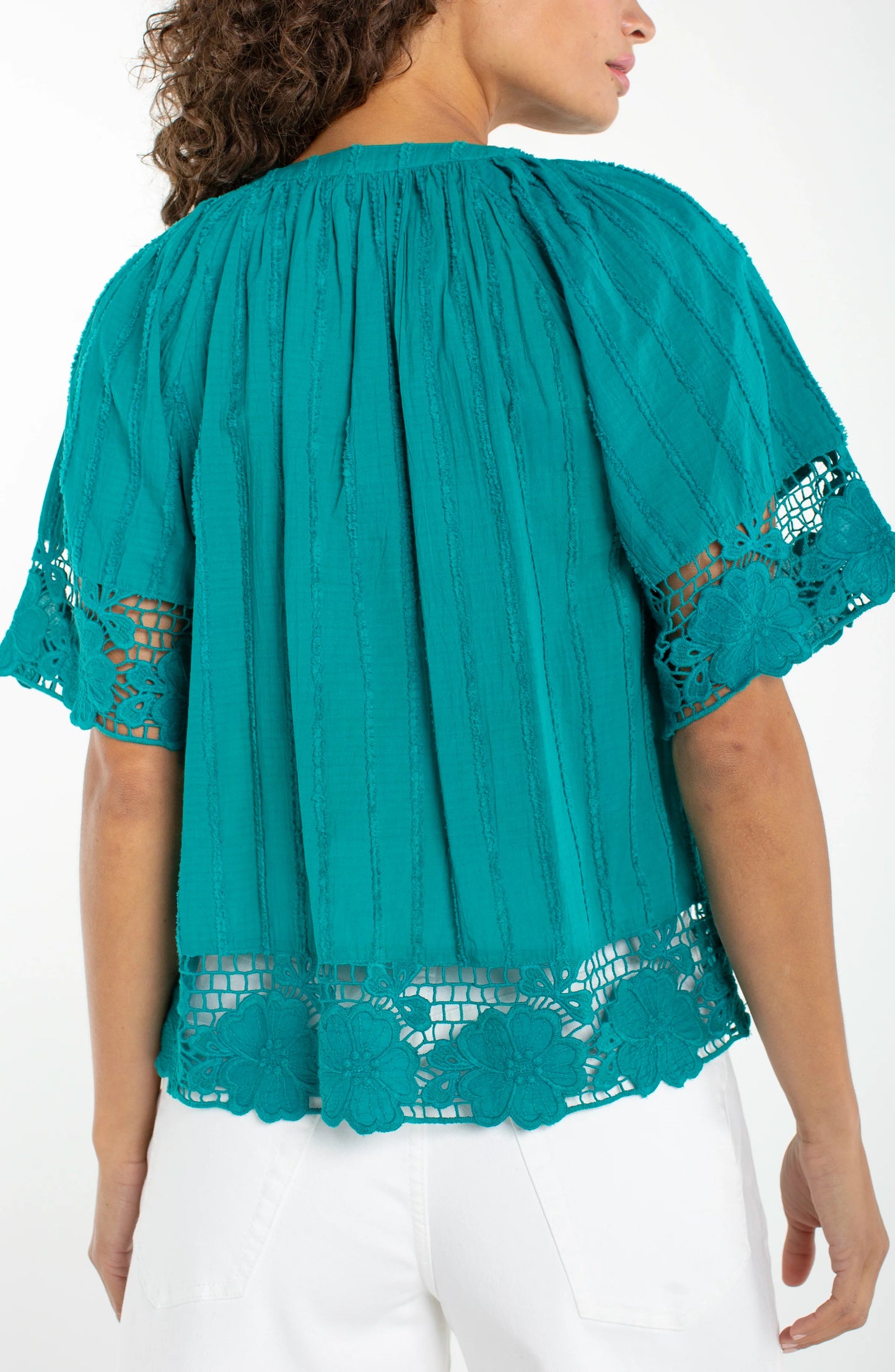 Teal Woven Top with Lace