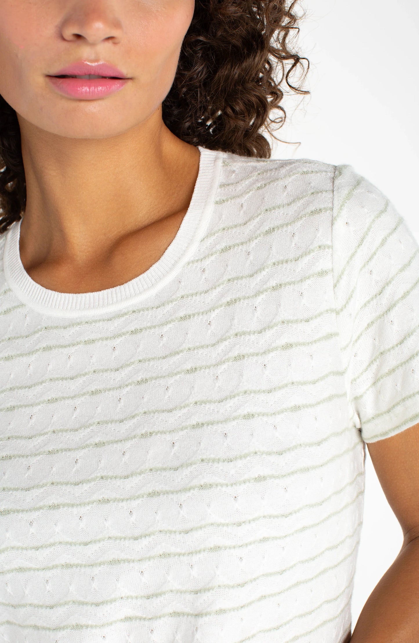 Crew Neck Stripe Knit Tee
